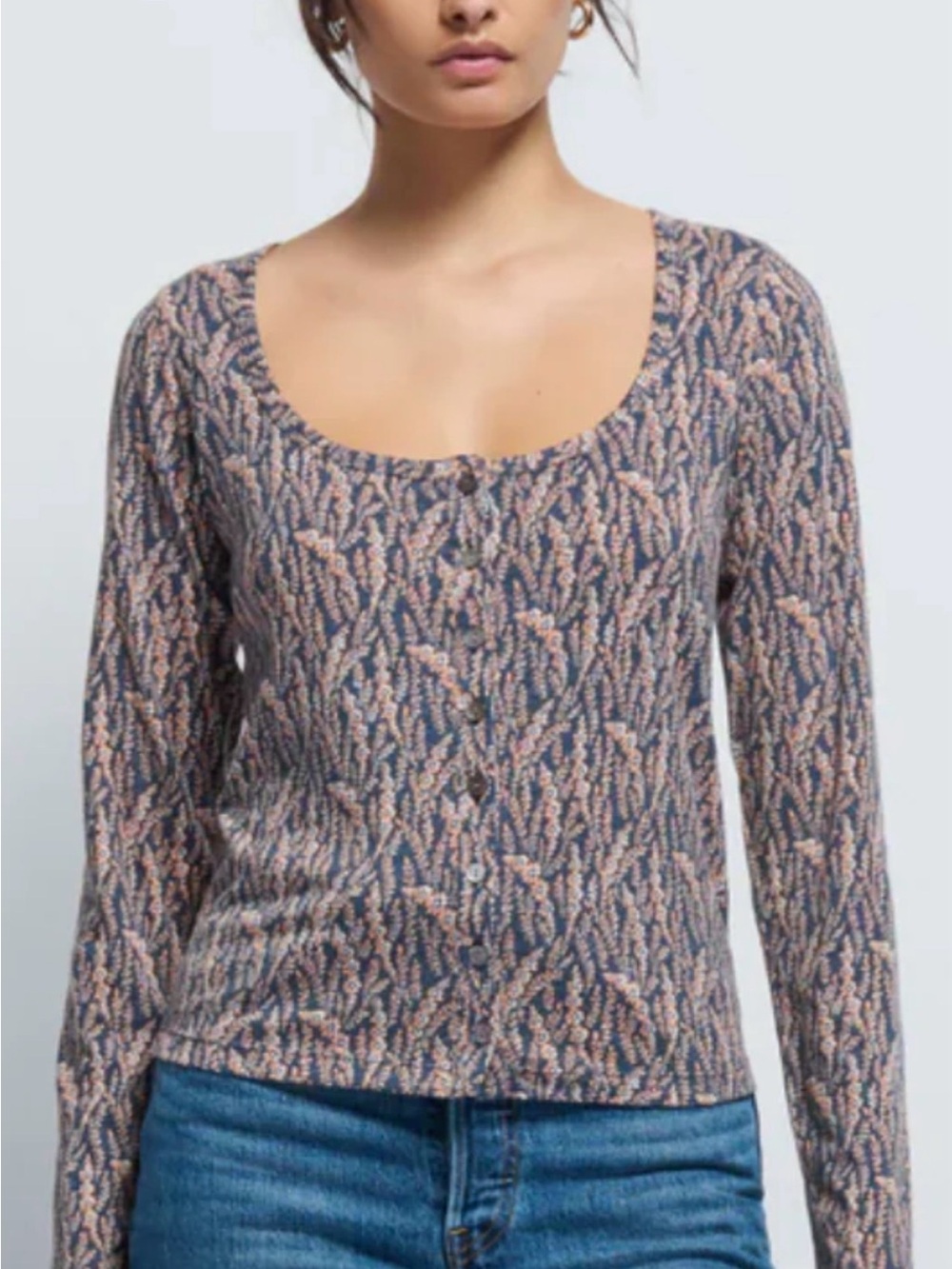 Nation LTD Scoop Neck Button-Front Cardigan in Pink and Navy
